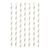 Palhinhas de papel chevron branco e dourado - 12 unidades