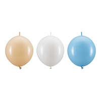 Balões de látex 33 cm branco, creme e azul link - 20 peças