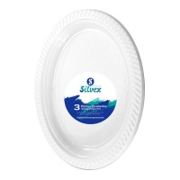 Tabuleiro de plástico branco oval 30 x 23 cm - 3 unidades