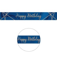 Placa azul-marinho e dourada com Feliz Aniversário 2,74 m