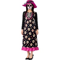 Fantasia de Esqueleto Catrina com Chapéu para senhora