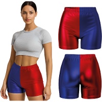 Shorts curtos estilo Harley Quinn vermelho e azul