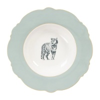 Prato de sopa de 22,5 cm com tigre-de-bengala e borda dourada