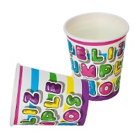 Copos Happy Birthday com riscas coloridas 9 x 8 cm - 8 unid.