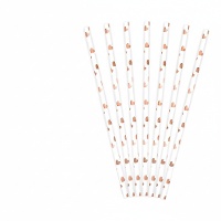 Palhinhas de papel brancas com corações coloridos - 10 unid.