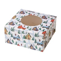 Caixa para doces ou cupcakes com paisagem natalina de 17,5 x 17,5 x 8,5 cm