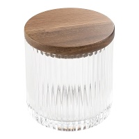 Recipiente para cotonetes e discos de algodão com tampa de madeira