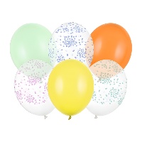 Balões de látex sortidos Confete Pastel 30 cm - PartyDeco - 6 unidades