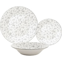 Conjunto de louça com flores cinzentas - 18 peças