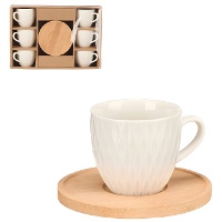 Conjunto de 90 ml de xícaras com losangos com prato de bambu - 6 serviços