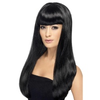 Peruca de cabelo comprido e liso com franjas