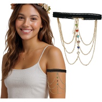 Bracelete com correntes e pedras coloridas