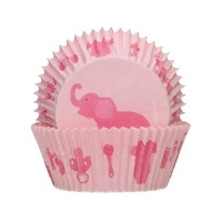Cápsulas para cupcakes Baby rosas com elefante - FunCakes - 48 unidades
