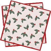 Guardanapos de 16,5 x 16,5 cm com azevinho vermelho - 20 unidades