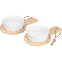 Conjunto de 2 bandejas de bambu com tigela redonda de porcelana - 2 unidades