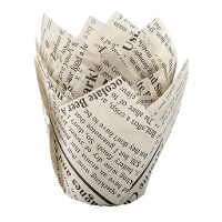 Cápsulas em formato tulipa de papel com estampa de jornal para muffins - 50 unidades