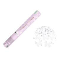 Canhão de confettis borboletas brancas de 40 cm