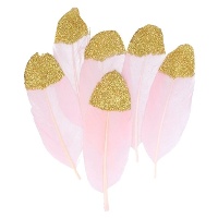 Penas decorativas com purpurinas - 6 unid.