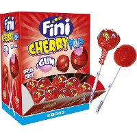 Chupa-chupas sabor a cereja com pastilha elástica - embalagem individual - Fini cherry pop gum - 100 unidades