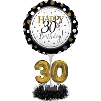 Centro de mesa de balões de aniversário dourado