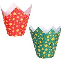 Chávenas de papel para muffins em forma de tulipa com estrelas de Natal douradas - PME - 24 unid.