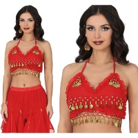 Top vermelho com moedas