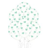 Balões de látex transparente com corações 30 cm - PartyDeco - 6 unidades