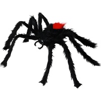 Aranha de 78 cm preta e vermelha peluda