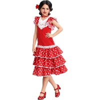 Fato de Sevilhana vermelho com bolinhas para menina