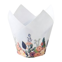 Chávenas de papel para muffins em forma de tulipa azul com flores - PME - 24 unid.
