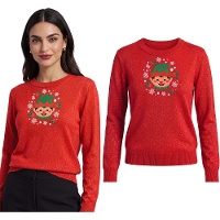 Suéter de Natal feminino com glitter e estampa de duende