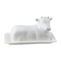 Manteigueira branca em forma de vaca