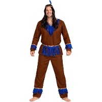 Fato de índio castanho e azul para homem