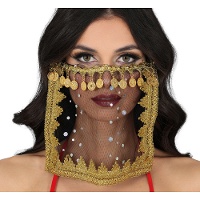 Véu preto translúcido com moedas