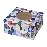 Caixa para doces ou cupcakes com paisagem natalícia de 17,5 x 17,5 x 8,5 cm