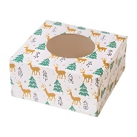 Caixa para doces ou cupcakes de renas e árvores de 17,5 x 17,5 x 8,5 cm