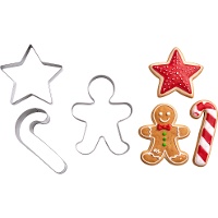 Cortadores de biscoitos em formato de bengala de Natal, estrela e boneco de gengibre - 3 peças