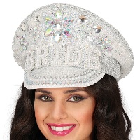 Chapéu de polícia de noiva prateado com strass