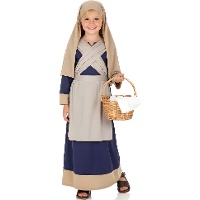 Traje de hebreia azul e castanho para menina