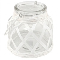 Porta-velas de vidro e ráfia com pega 12,6 x 12 cm - Dcasa - 1 unid.
