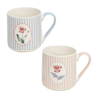 Caneca de 370 ml às riscas com flor central - 1 unidade