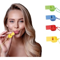 Apitos coloridos com cordão - 4 unidades