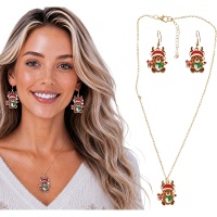Conjunto de colar e brincos com rena de Natal