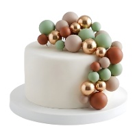 Topper para bolo com bolas castanhas, verdes e douradas - 32 unidades