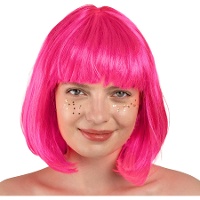 Peruca curta rosa estilo néon