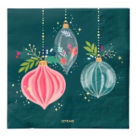 Guardanapos de 16,5 cm com enfeite natalino verde - 30 unidades