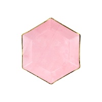Pratos hexagonais com rebordo dourado 23 cm - 6 unid.