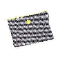 Necessaire vichy preto e branco com zíper fluorescente de 27 x 19 x 0,5 cm
