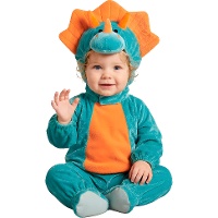 Fato de dinossauro azul e laranja para bebé