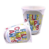 Copos Happy Birthday com bolinhas coloridas 9 x 8 cm - 8 unid.